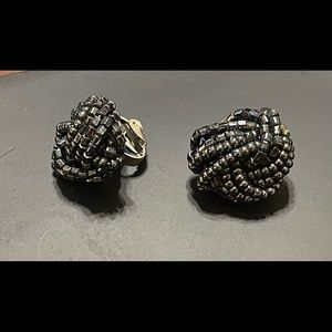 Vintage Grey Hematite Beaded Clip On Earrings